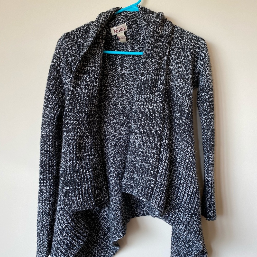 Black and white open front cardigan